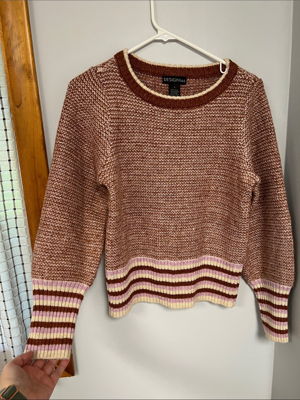 Women's Crewneck Sweater with Striped Hem